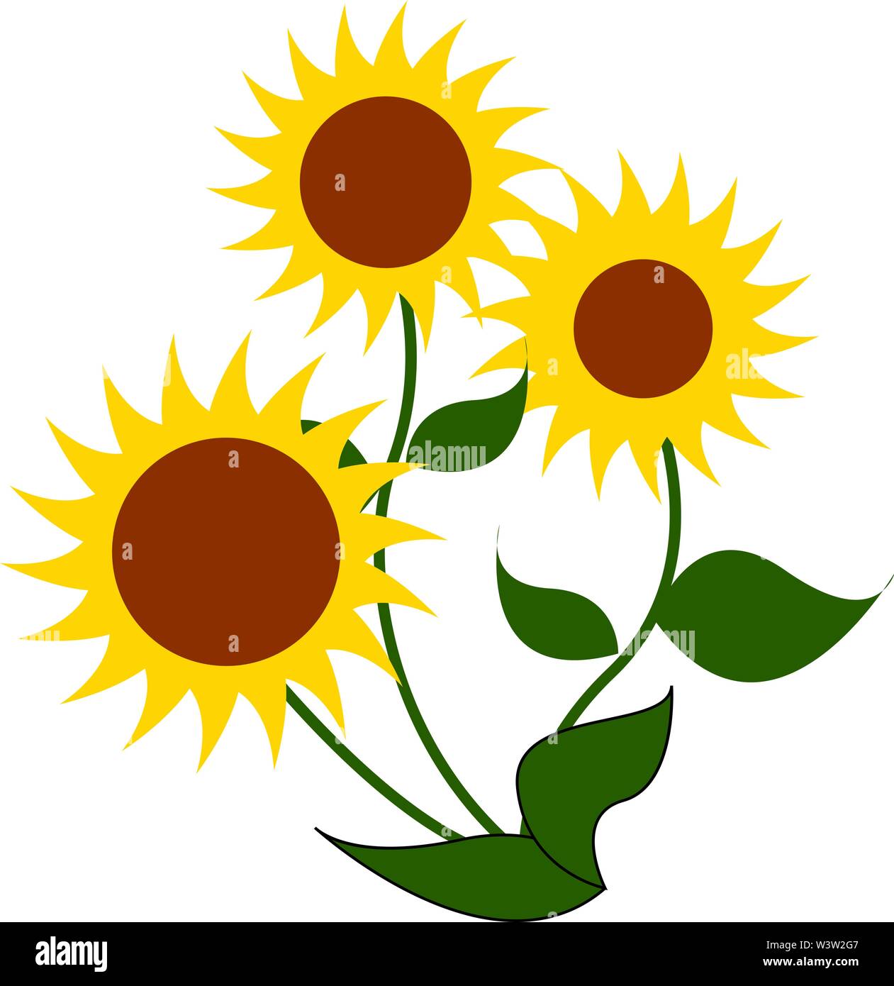 Drei große Sonnenblumen, Illustration, Vektor auf weißem Hintergrund Stock Vektor