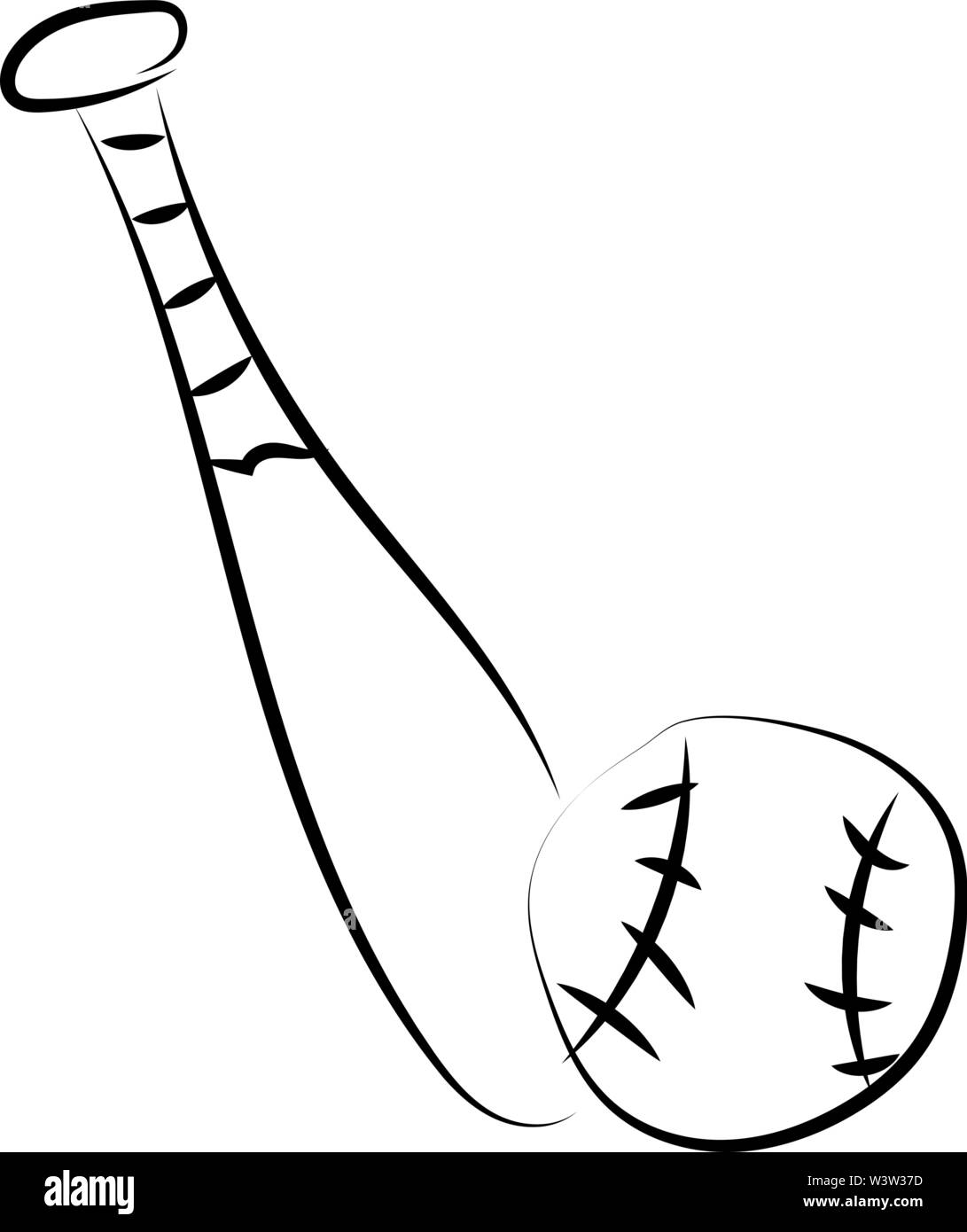 Schläger und Ball Zeichnung, Illustration, Vektor auf weißem Hintergrund. Stock Vektor