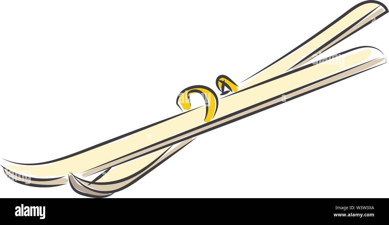 Winter Ski Zeichnung, Illustration, Vektor auf weißem Hintergrund. Stock Vektor