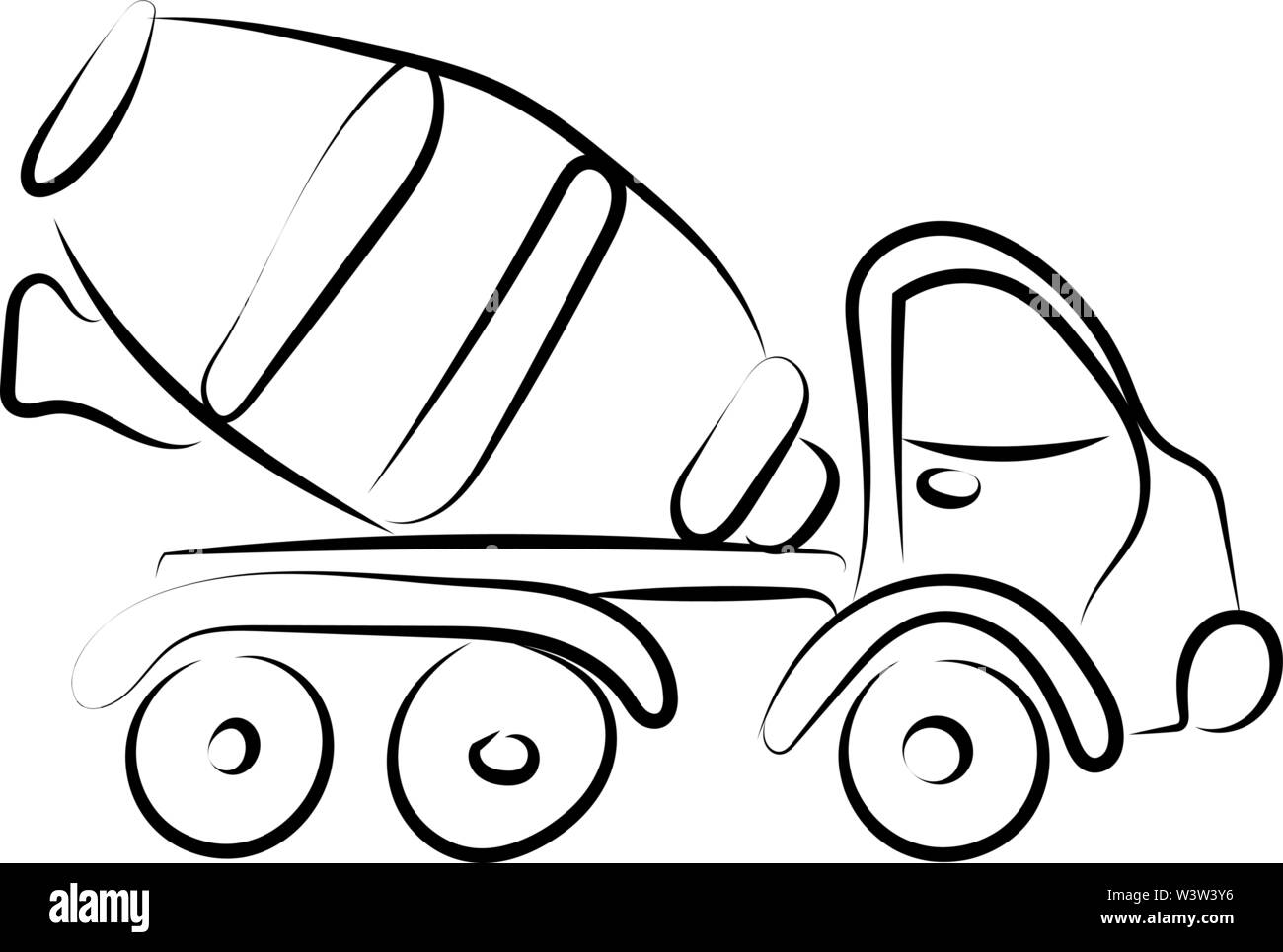 Betonmischer Zeichnung, Illustration, Vektor auf weißem Hintergrund. Stock Vektor