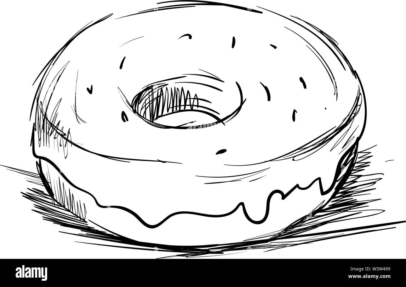 Donut Zeichnung, Illustration, Vektor auf weißem Hintergrund. Stock Vektor
