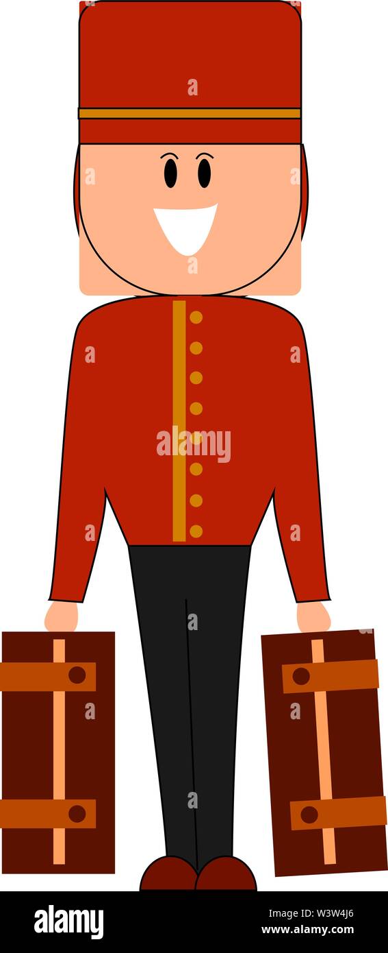 Mann mit Taschen, Illustration, Vektor auf weißem Hintergrund. Stock Vektor