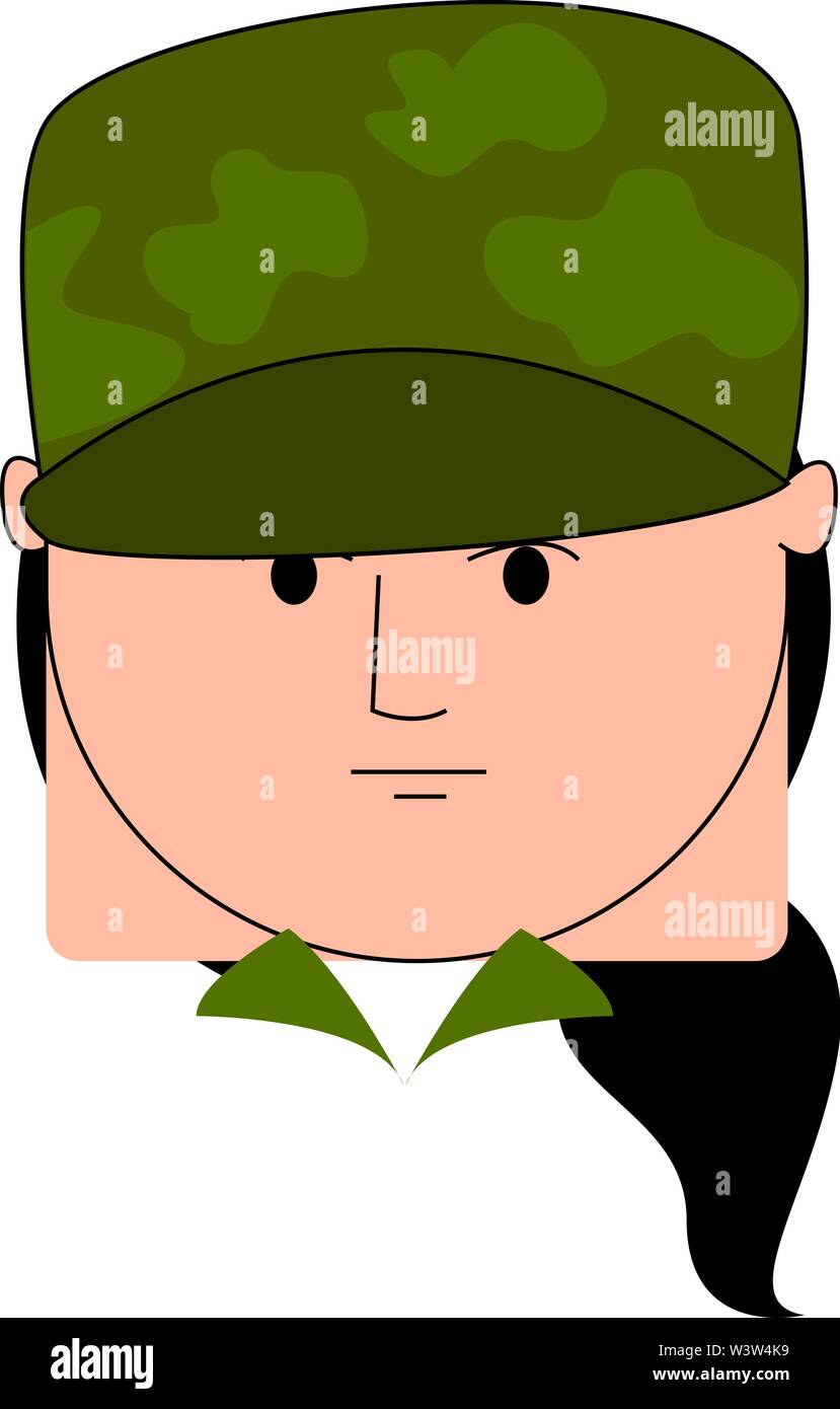 Mädchen Soldat mit Hut, Illustration, Vektor auf weißem Hintergrund. Stock Vektor