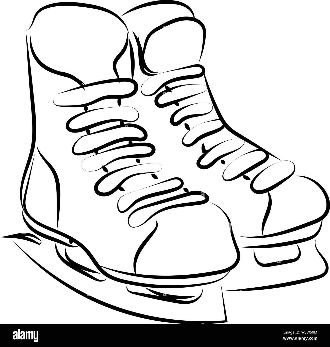 Hockey skates Zeichnung, Illustration, Vektor auf weißem Hintergrund. Stock Vektor