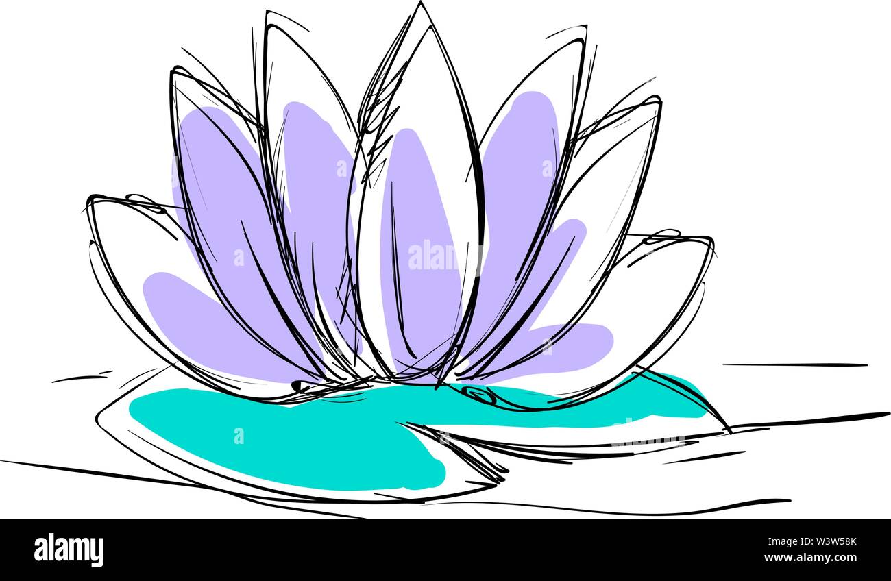 Lotus Blume Zeichnen, Illustration, Vektor auf weißem Hintergrund. Stock Vektor