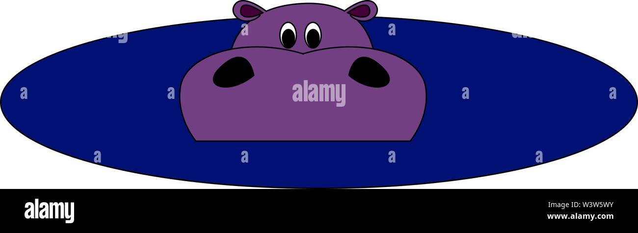 Purple hippo in Wasser, Illustration, Vektor auf weißem Hintergrund. Stock Vektor