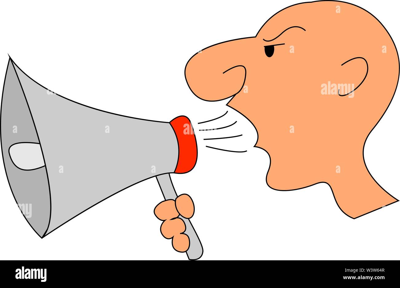 Mann im Megaphon, Illustration schreien, Vektor auf weißem Hintergrund. Stock Vektor