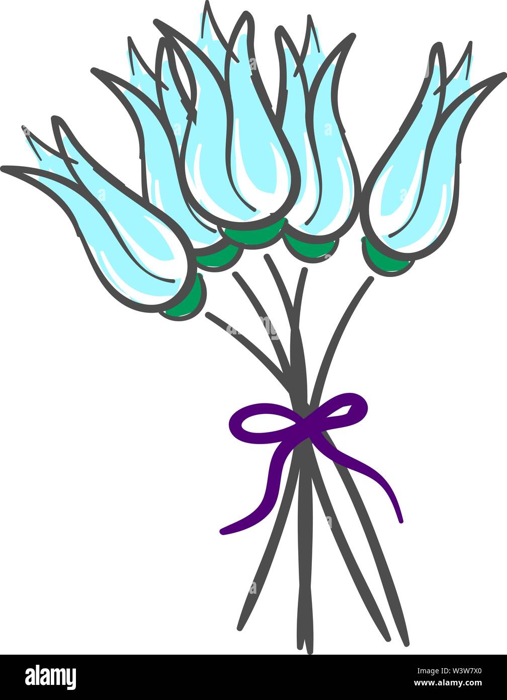 Blumenstrauß aus blauen Blüten, Illustration, Vektor auf weißem Hintergrund. Stock Vektor