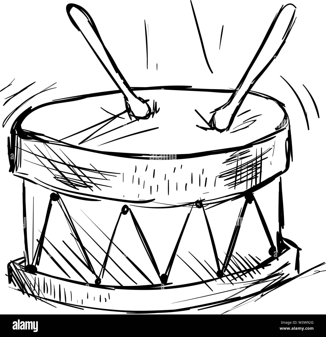 Drum Zeichnung, Illustration, Vektor auf weißem Hintergrund. Stock Vektor