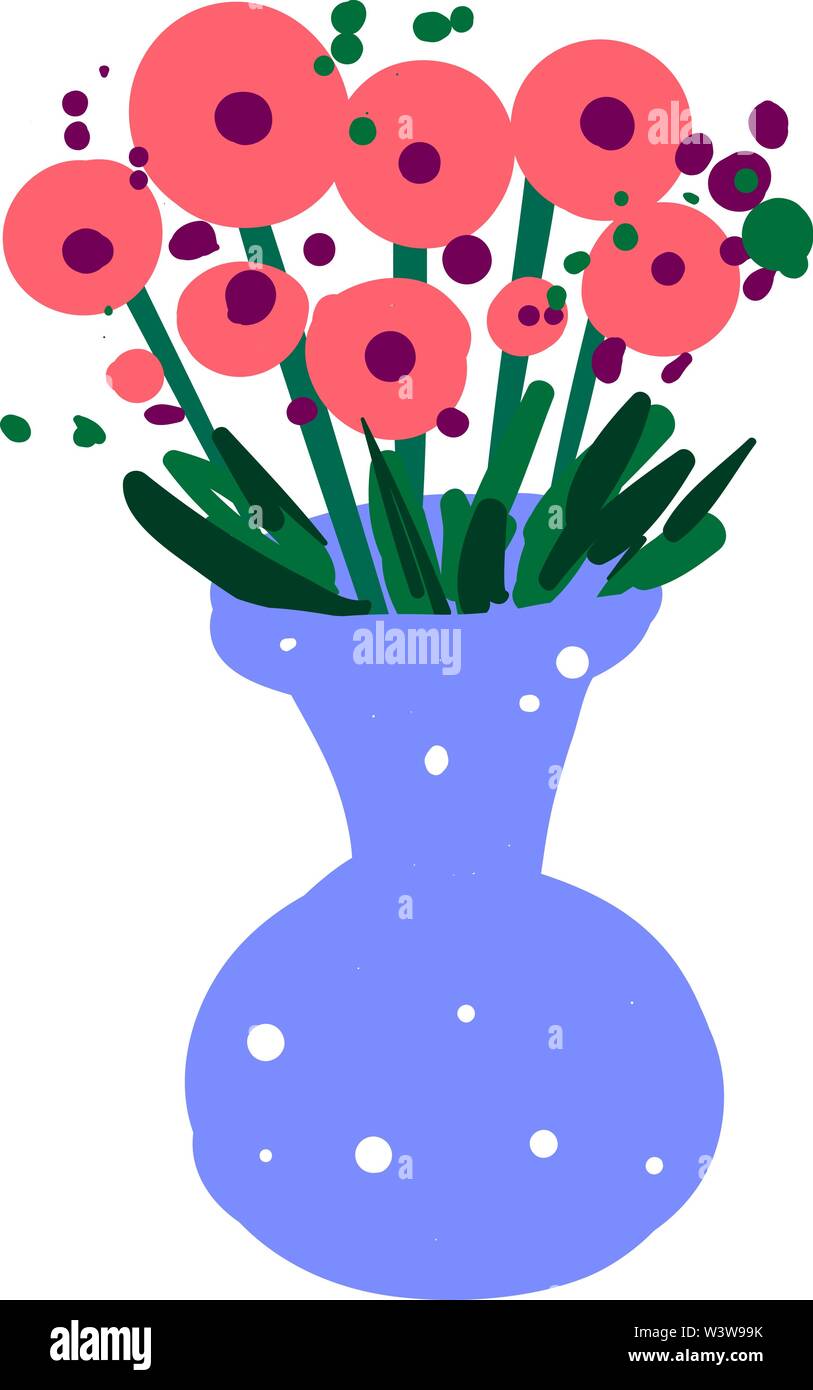 Blumen in blauer Vase, Illustration, Vektor auf weißem Hintergrund. Stock Vektor