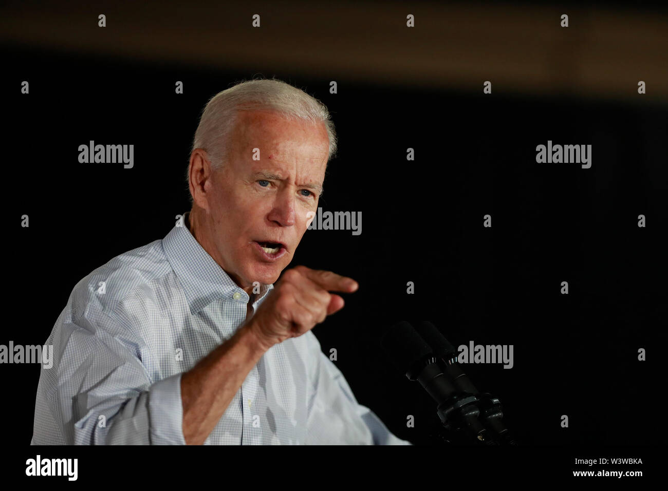 07172019 - Council Bluffs, Iowa, USA: die ehemaligen Vereinigten Staaten Vizepräsident Joe Biden Kampagnen für die demokratische Nominierung für die Präsidentschaftswahl 2020 Vereinigte Staaten an der Basis Wagen Events Center, Wedesday, Juli 17, 2019 in Council Bluffs, Iowa. Stockfoto