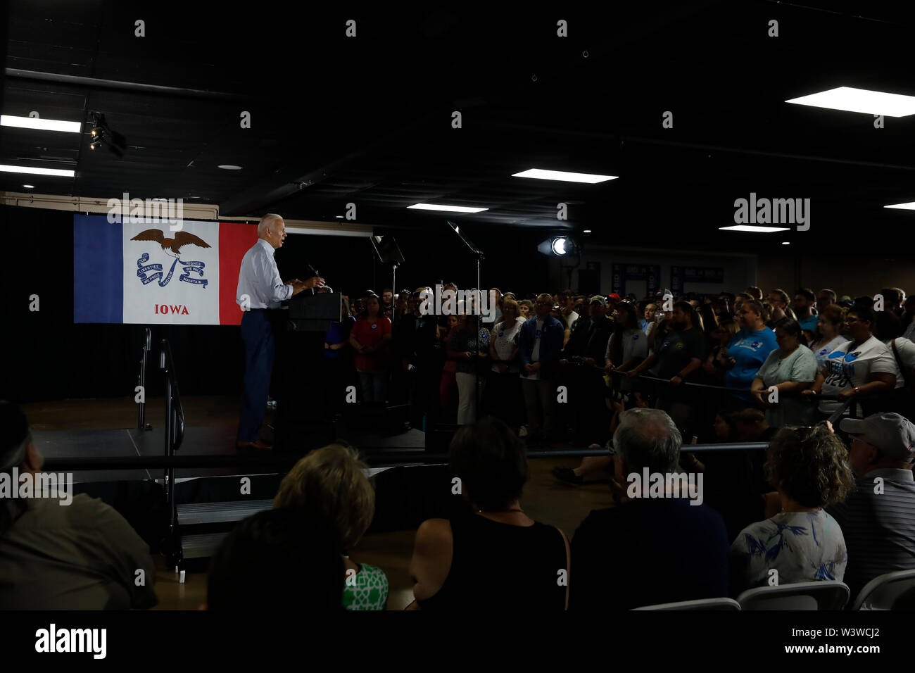 07172019 - Council Bluffs, Iowa, USA: die ehemaligen Vereinigten Staaten Vizepräsident Joe Biden Kampagnen für die demokratische Nominierung für die Präsidentschaftswahl 2020 Vereinigte Staaten an der Basis Wagen Events Center, Mittwoch, Juli 17, 2019 in Council Bluffs, Iowa. Stockfoto