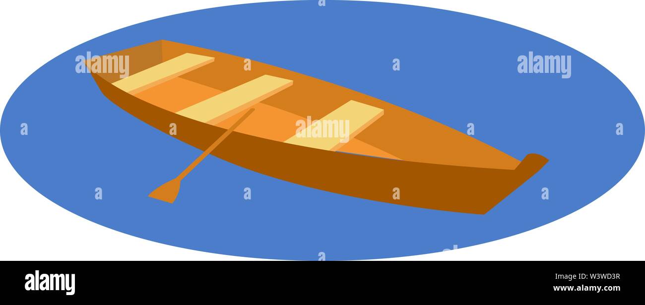 Holz- Boot auf dem Wasser, Illustration, Vektor auf weißem Hintergrund. Stock Vektor