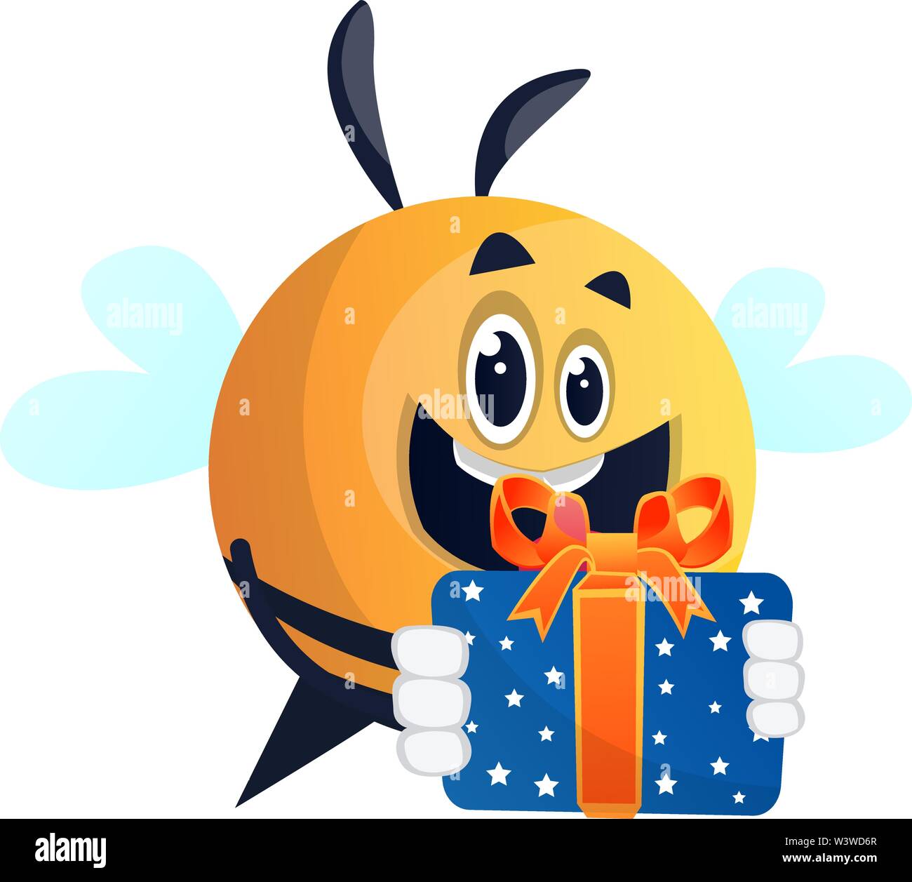 Glücklich mit einem Geschenk, Illustration, Vektor auf weißem Hintergrund. Stock Vektor