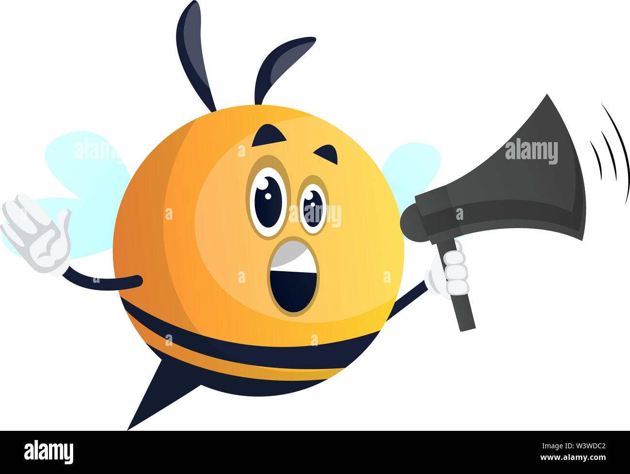 Biene mit Megaphon, Illustration, Vektor auf weißem Hintergrund. Stock Vektor