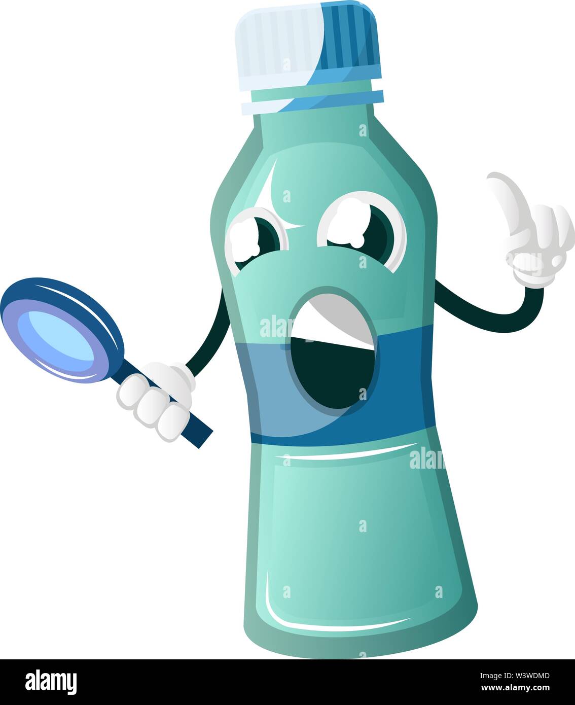 Flasche wird durch die Lupe, Illustration, Vektor auf weißem Hintergrund. Stock Vektor