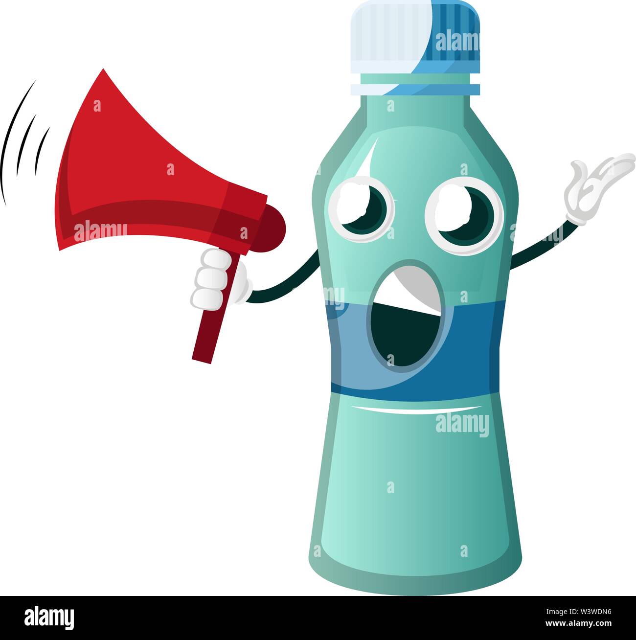 Die Flasche ist mit Megaphon, Illustration, Vektor auf weißem Hintergrund. Stock Vektor