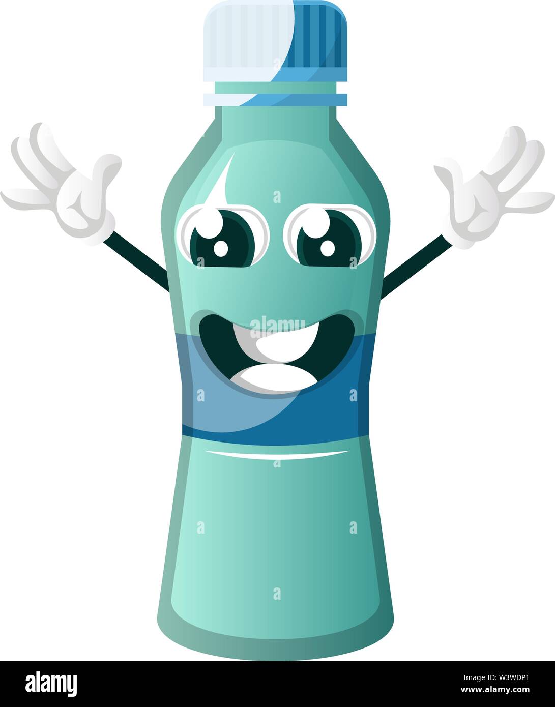 Flasche hält Gefühl glücklich, Illustration, Vektor auf weißem Hintergrund. Stock Vektor