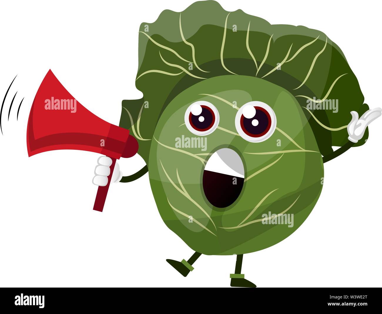 Kohl mit roten Megaphon, Illustration, Vektor auf weißem Hintergrund. Stock Vektor