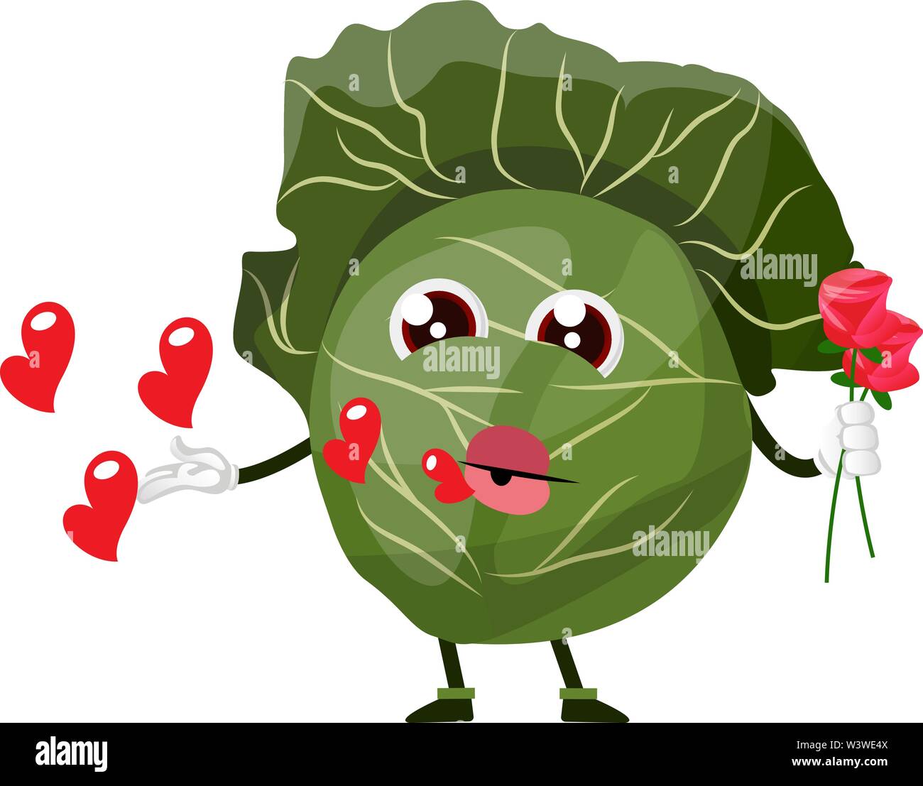 Kohl hält eine Rose und sendet Küsse, Illustration, Vektor auf weißem Hintergrund. Stock Vektor