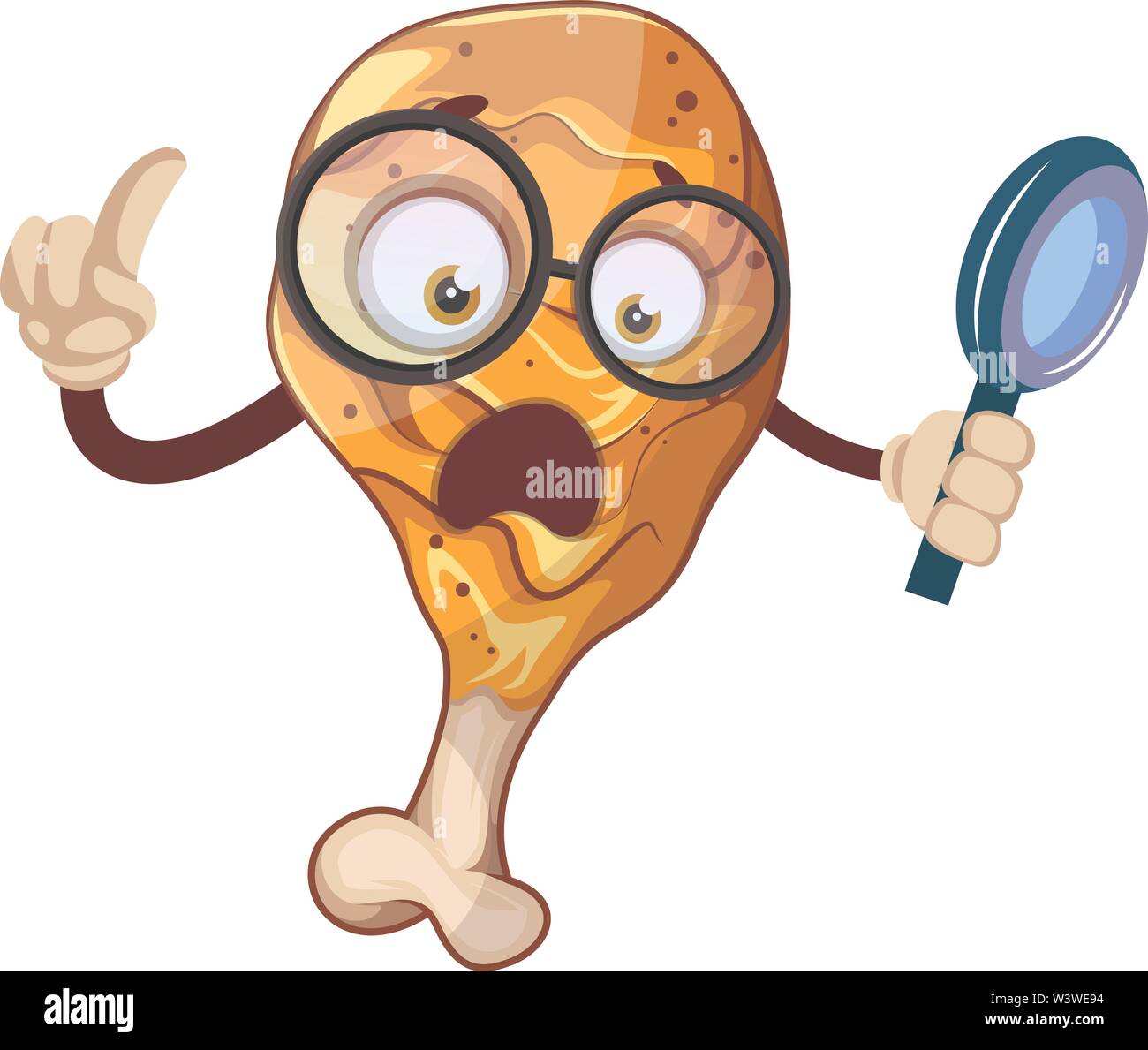 Überrascht Hühnerbein als Wissenschaftler mit Lupe, Illustration, Vektor auf weißem Hintergrund. Stock Vektor