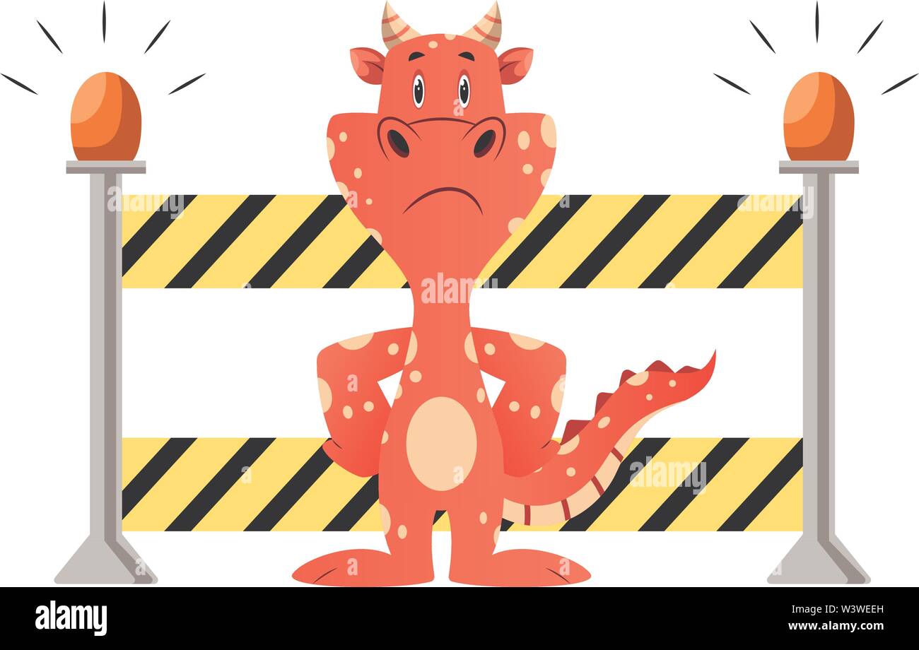 Red Dragon ist halt Straße geschlossen, Illustration, Vektor auf weißem Hintergrund. Stock Vektor