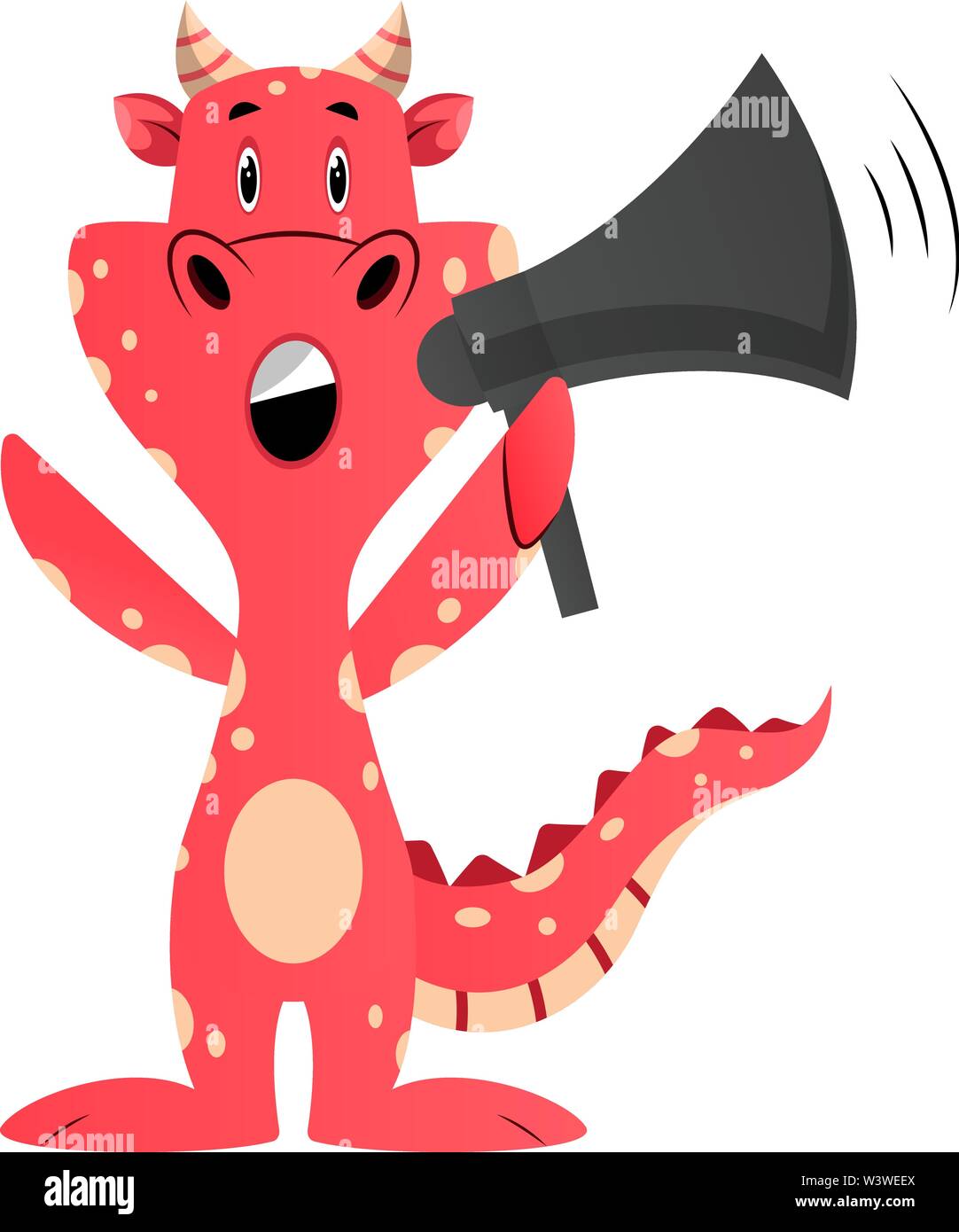 Red Dragon ist Holding Megaphon, Illustration, Vektor auf weißem Hintergrund. Stock Vektor