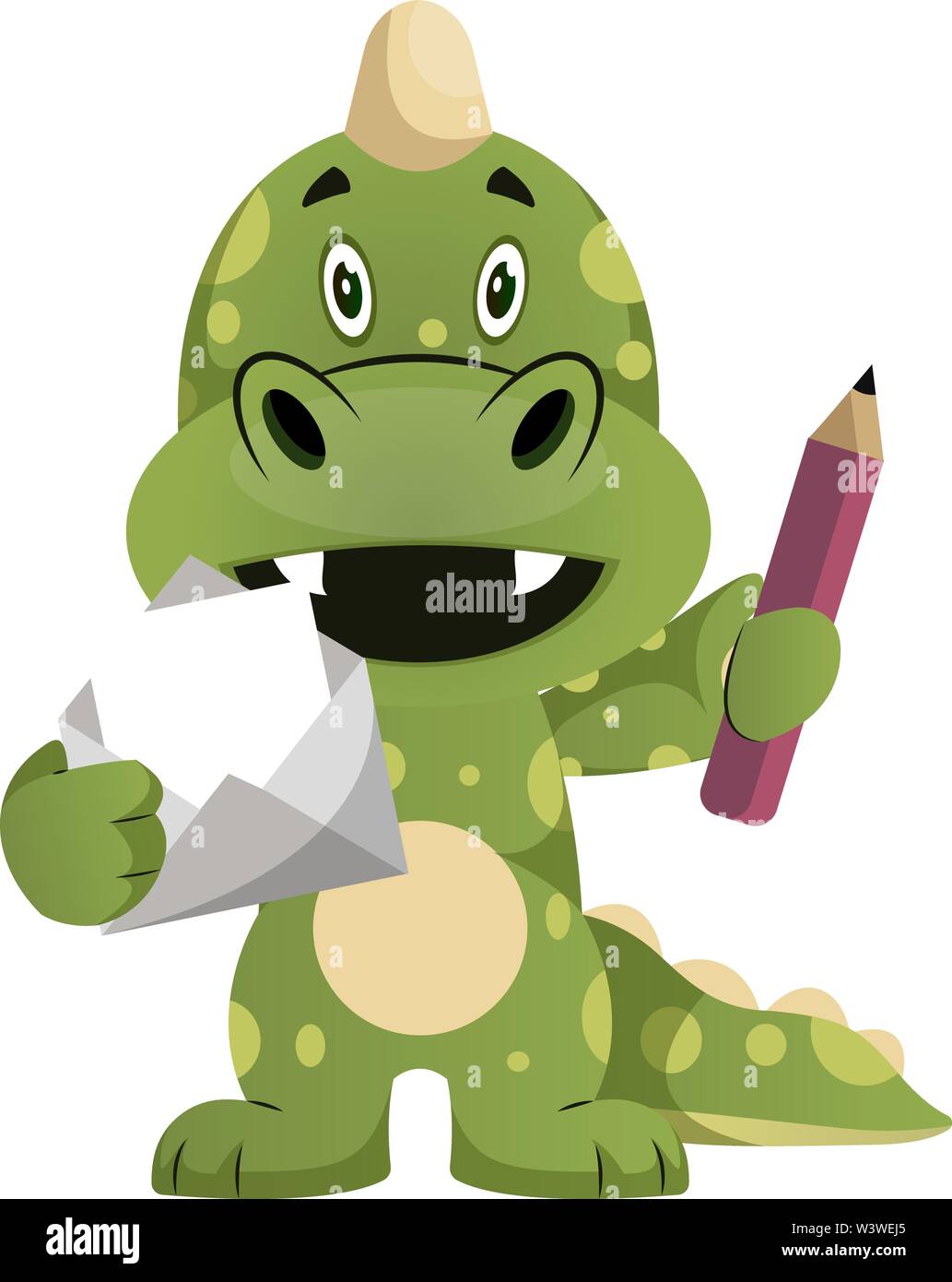 Green Dragon hält Diamond und Bleistift, Illustration, Vektor auf weißem Hintergrund. Stock Vektor