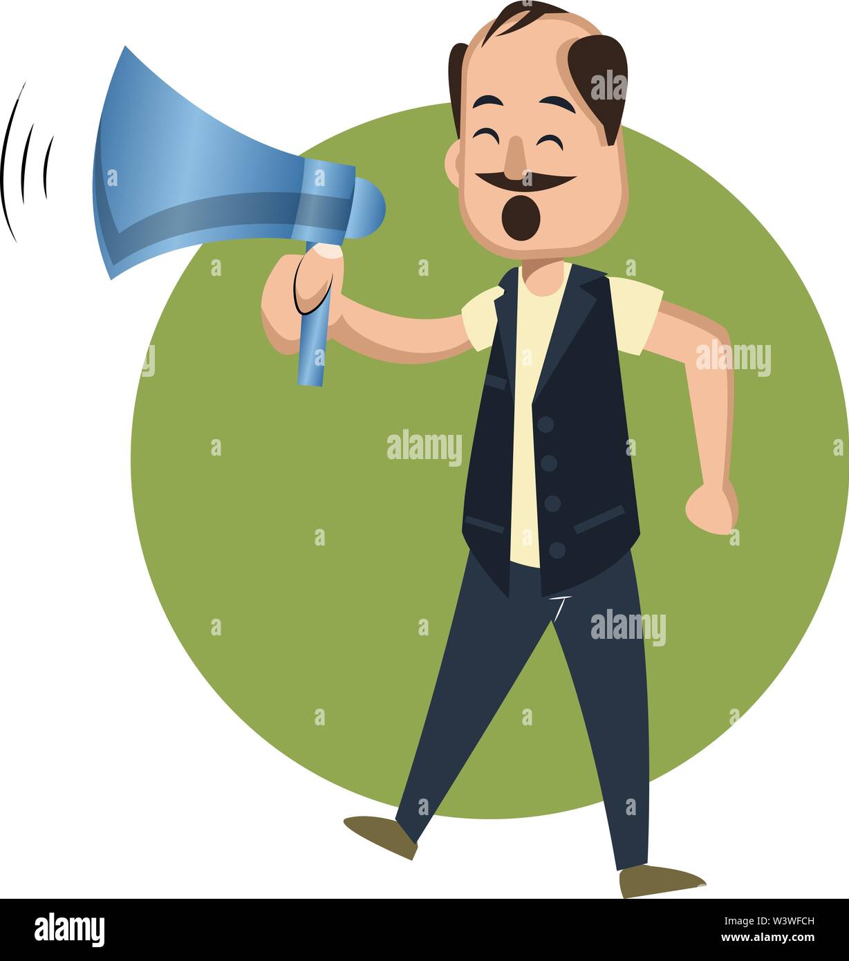 Mann mit Megaphon, Illustration, Vektor auf weißem Hintergrund. Stock Vektor