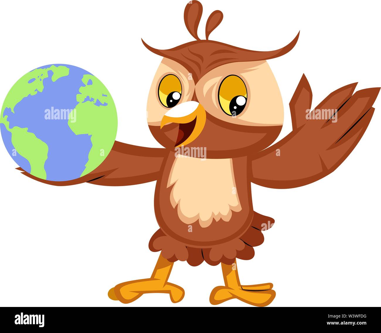 Eule mit Globus, Illustration, Vektor auf weißem Hintergrund. Stock Vektor