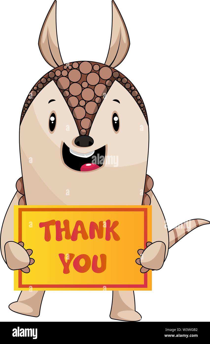 Armadillo mit vielen Dank Zeichen, Illustration, Vektor auf weißem Hintergrund. Stock Vektor