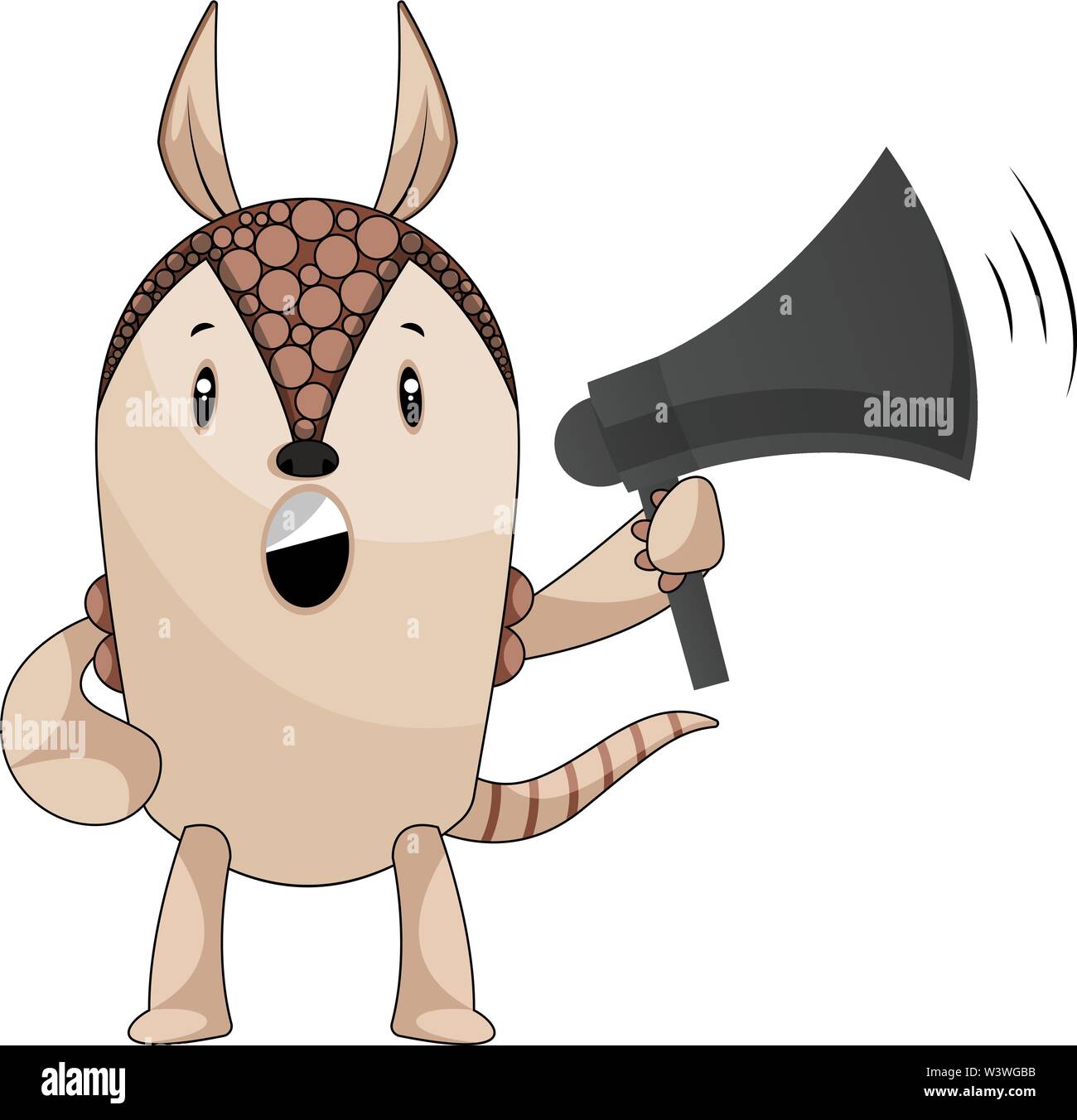 Armadillo mit Megafon, Illustration, Vektor auf weißem Hintergrund. Stock Vektor
