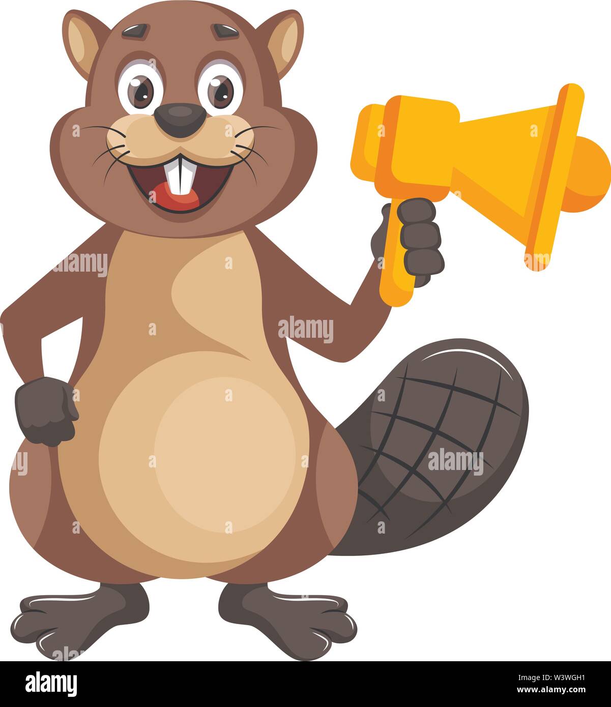 Biber mit Megafon, Illustration, Vektor auf weißem Hintergrund. Stock Vektor