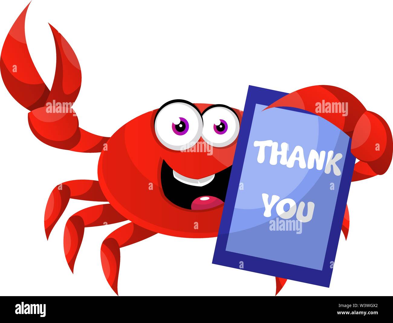 Krabbe mit vielen Dank Zeichen, Illustration, Vektor auf weißem Hintergrund. Stock Vektor