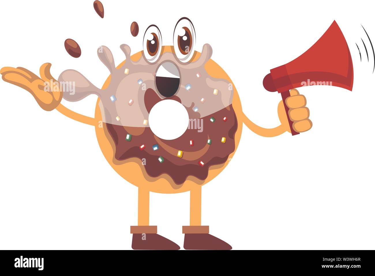 Donut mit Megafon, Illustration, Vektor auf weißem Hintergrund. Stock Vektor