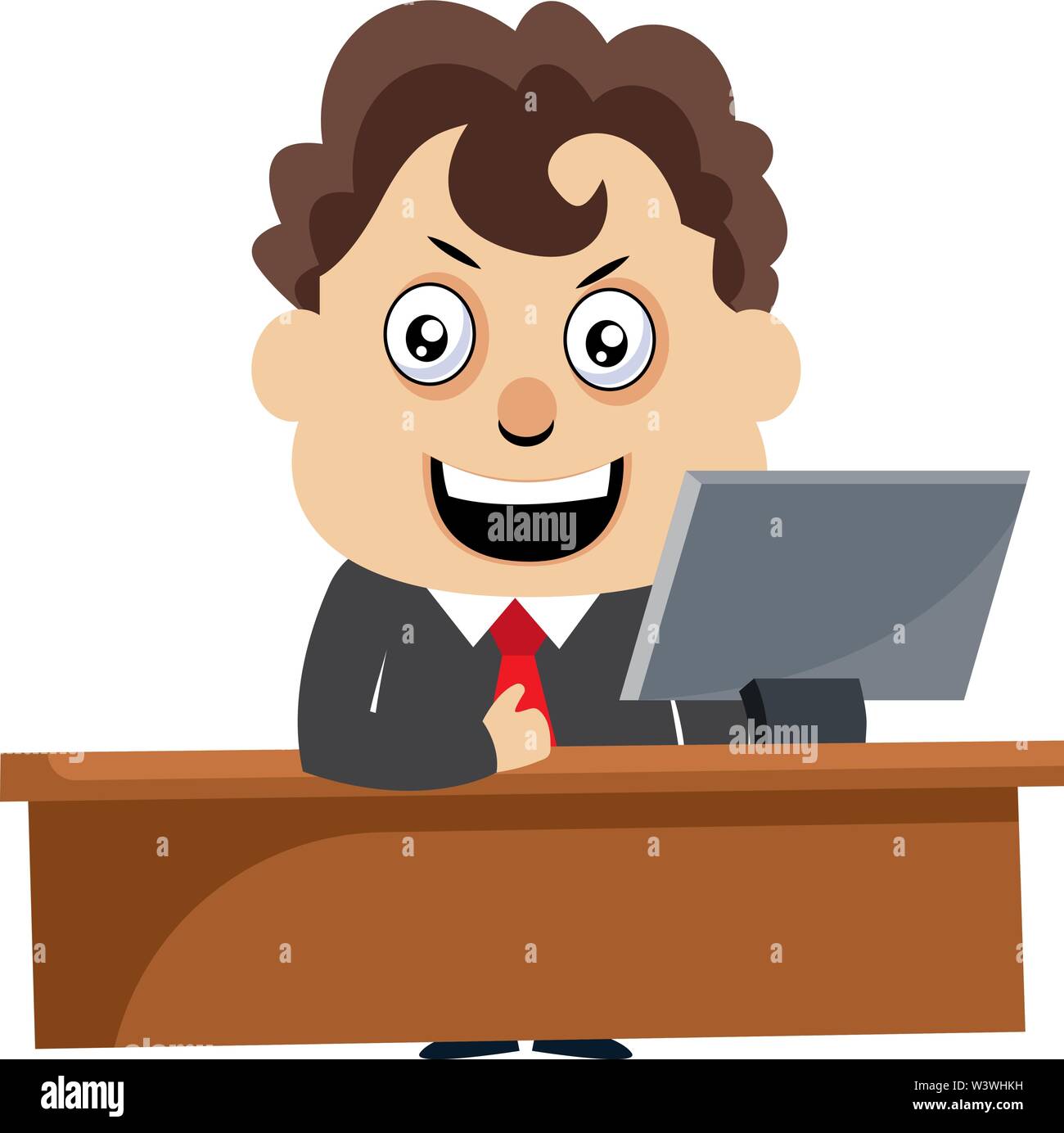 Mann am pc, Illustration, Vektor auf weißem Hintergrund. Stock Vektor