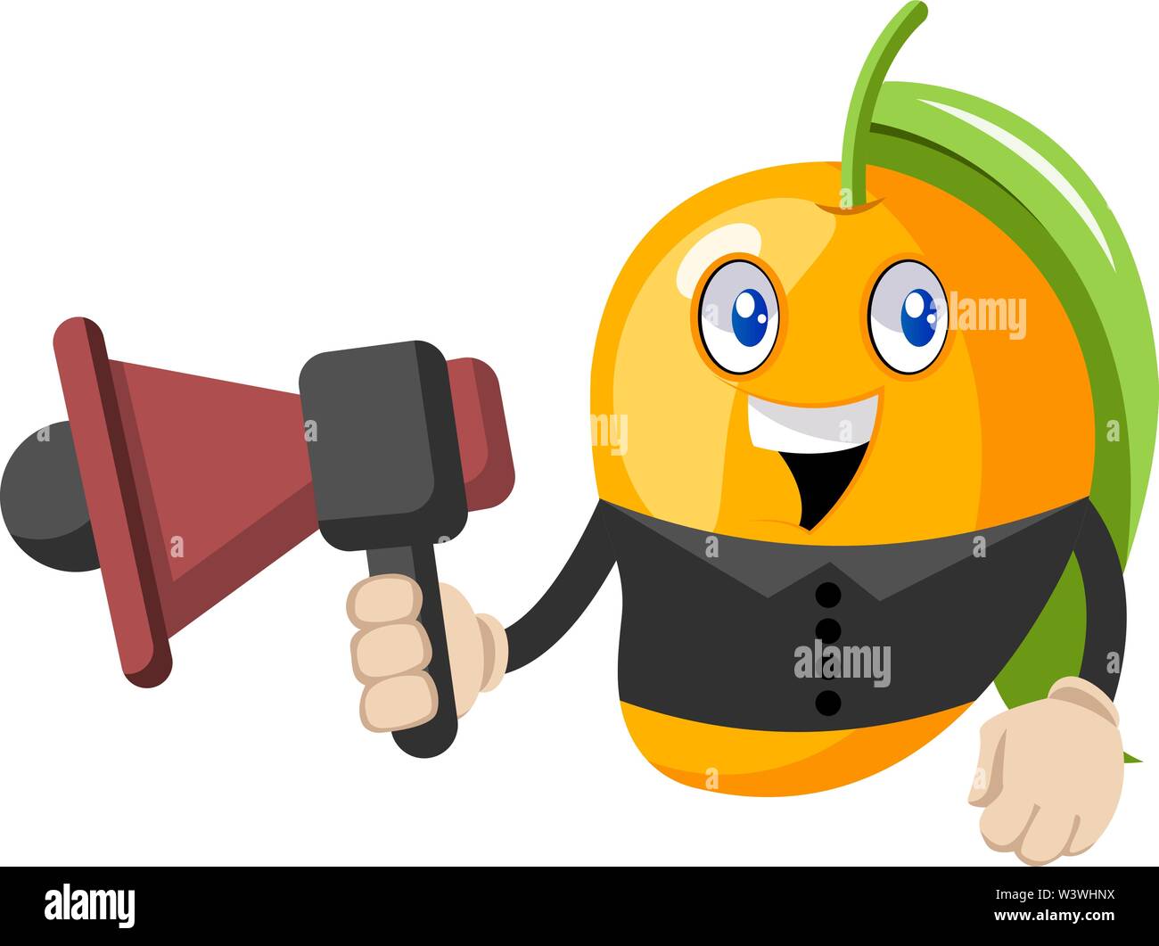 Mango mit Megafon, Illustration, Vektor auf weißem Hintergrund. Stock Vektor