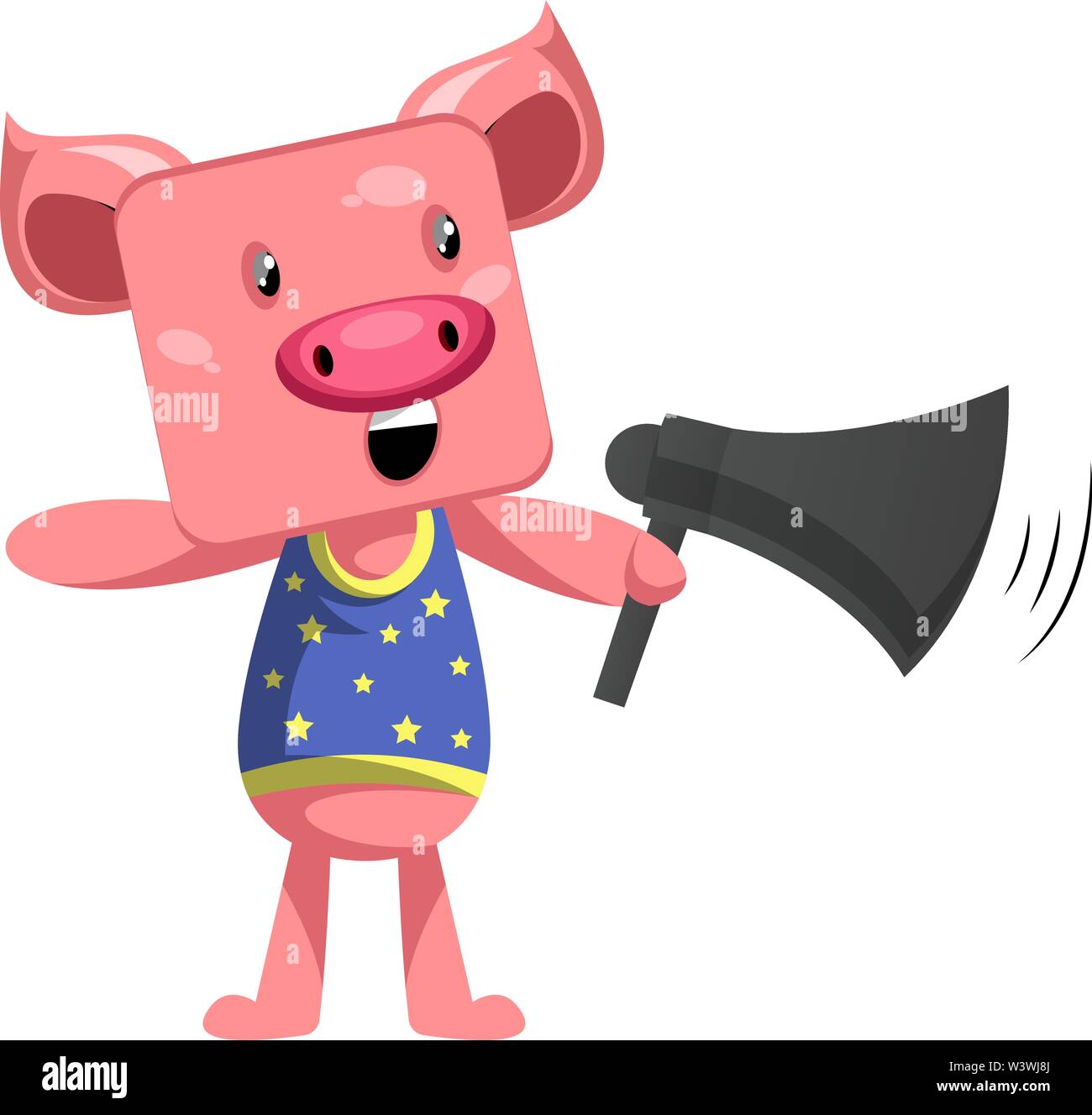 Schwein mit Megafon, Illustration, Vektor auf weißem Hintergrund. Stock Vektor