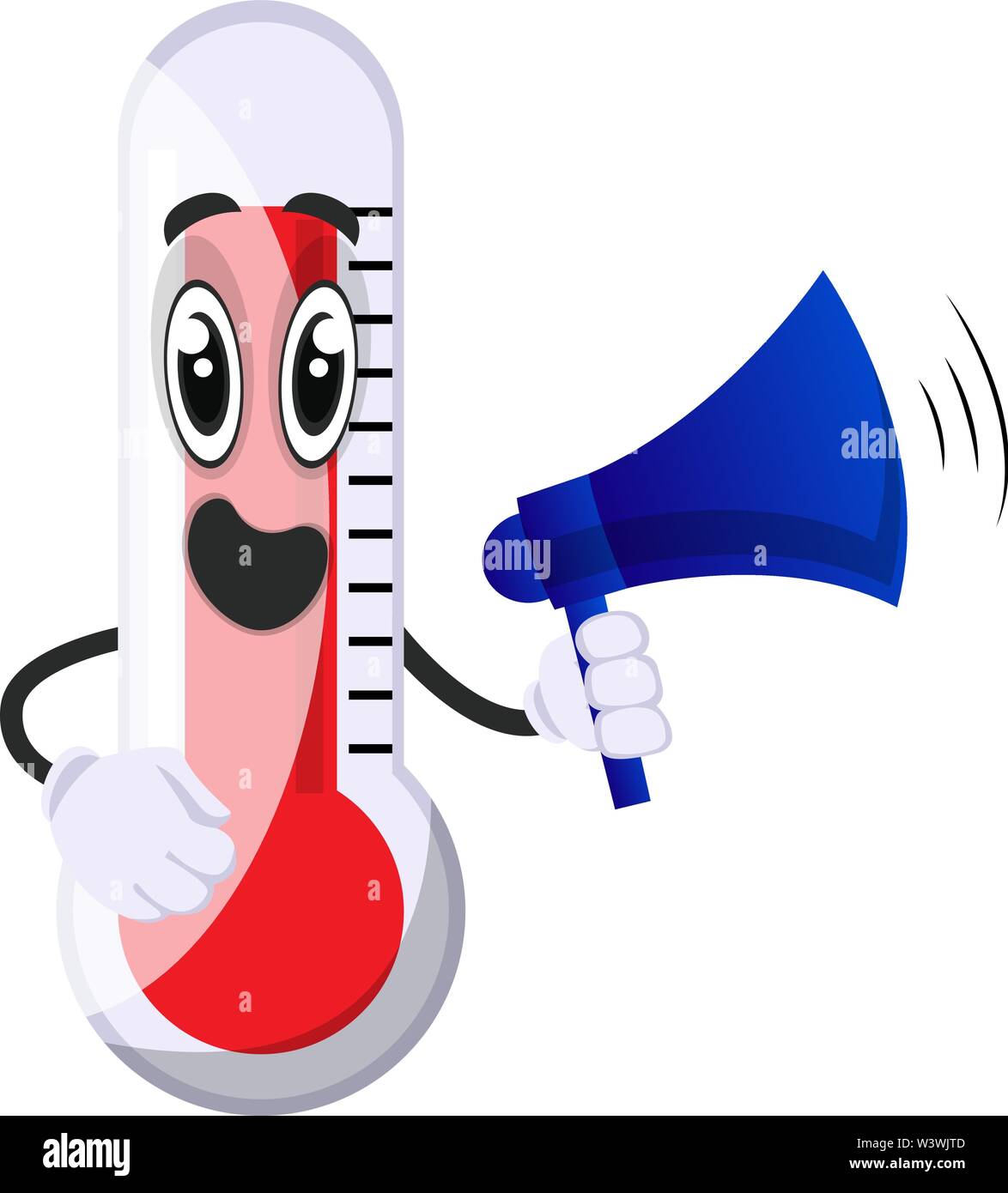 Thermometer mit Megaphon, Illustration, Vektor auf weißem Hintergrund. Stock Vektor