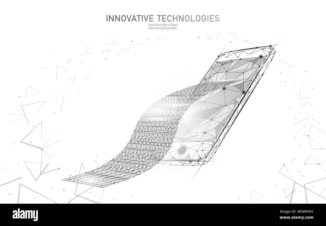 Digitale Rechnung 3D Web banking Konzept. Polygonale Point Line online shopping ticket Bezahlung smartphone. Finanzielle elektronische Technologie budget Banner Stock Vektor