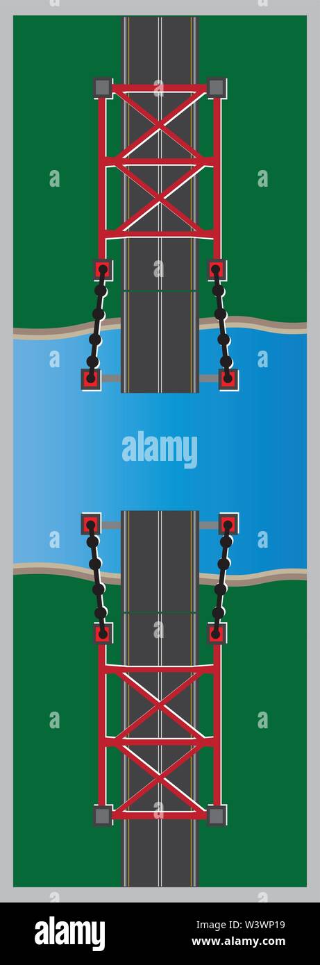 Blick von oben auf die beweglichen oder bewegliche Brücke oder Brücke offen Vektor Stock Vektor