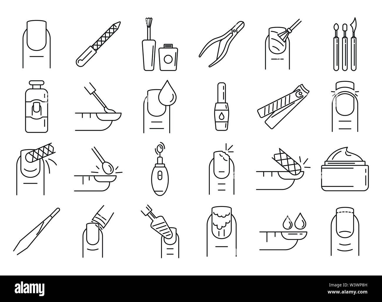 Nagel Maniküre Symbole gesetzt. Umrisse der Nagel Maniküre Vector Icons für Web Design auf weißem Hintergrund Stock Vektor