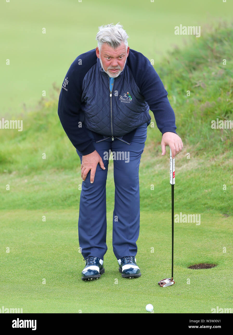 Nordirlands Darren Clarke im 4. Grün während des Tages eine der Open Championship 2019 im Royal Portrush Golf Club. Stockfoto