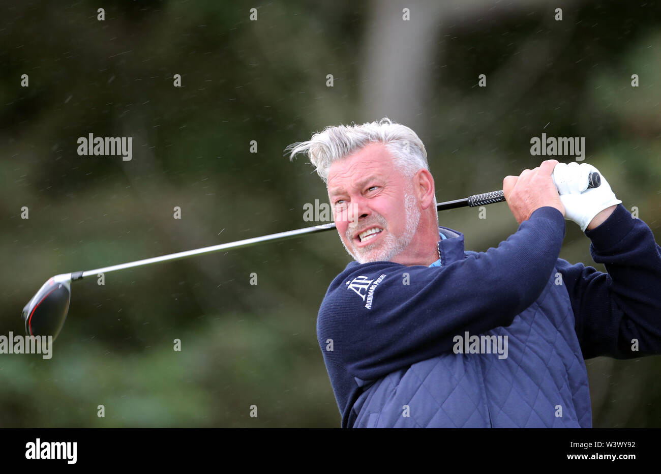 Nordirlands Darren Clarke während des Tages eine der Open Championship 2019 im Royal Portrush Golf Club. Stockfoto