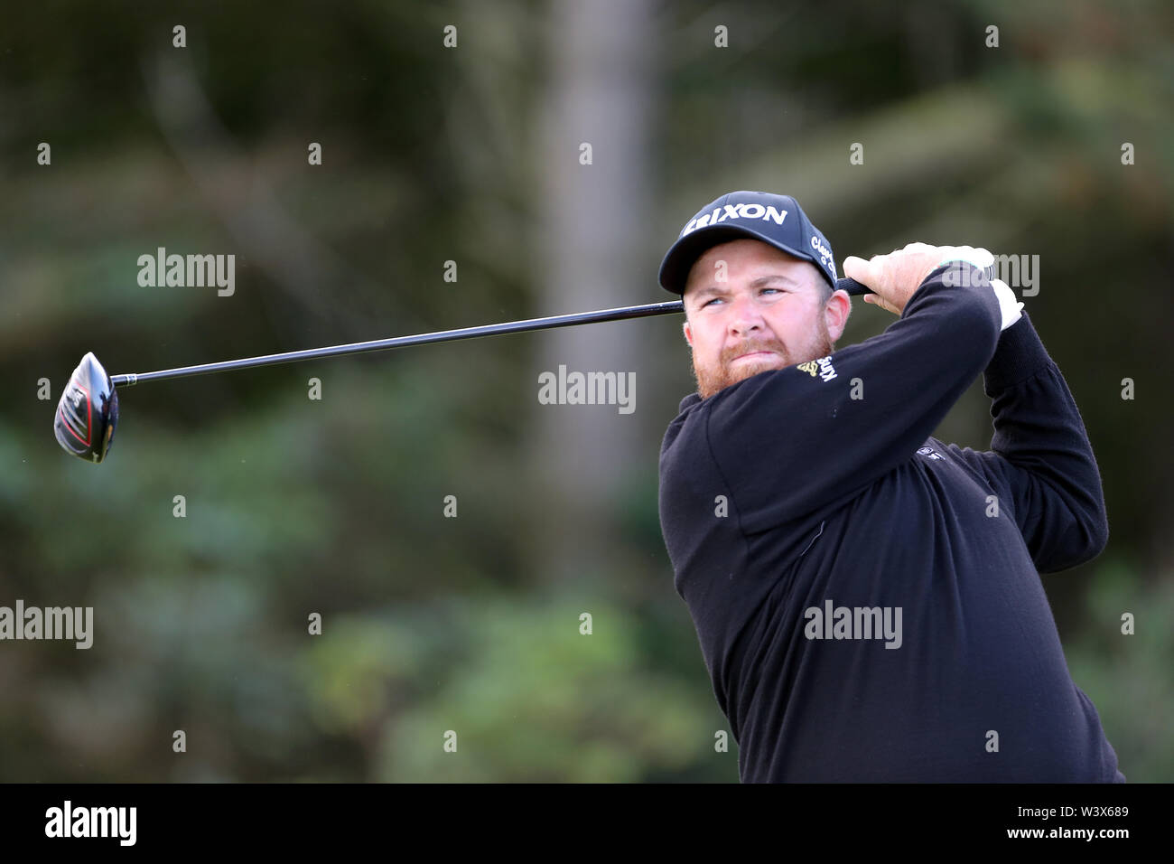 Republik Irland Shane Lowry T-Stücken aus dem 5. Tag eines der Open Championship 2019 im Royal Portrush Golf Club. Stockfoto