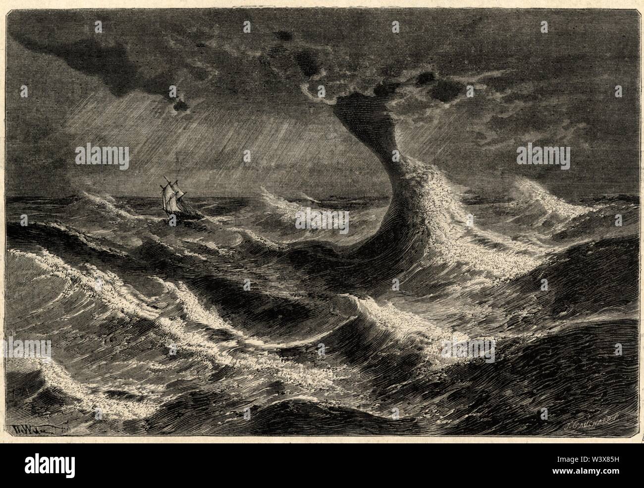 Trombe Marine. Tiefdruck extraite de 'l'atmosphère, description des grands phénomènes de la Nature', par Camille Flammarion Stockfoto