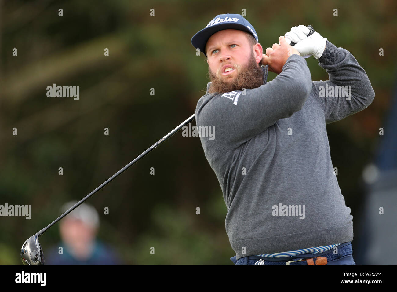 England's Andrew Johnston T-Stücken aus dem 5. Tag eines der Open Championship 2019 im Royal Portrush Golf Club. Stockfoto