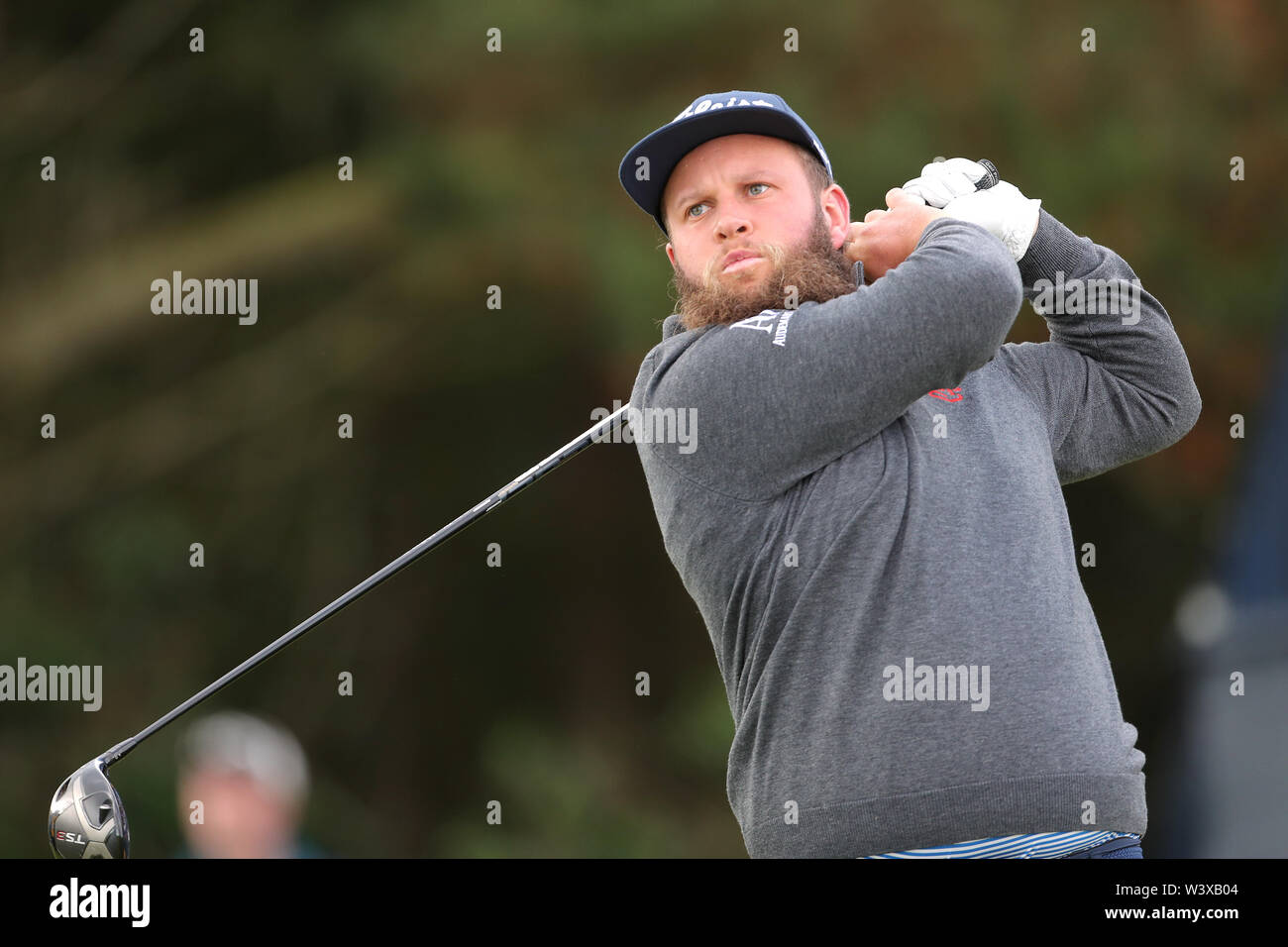 England's Andrew Johnston T-Stücken aus dem 5. Tag eines der Open Championship 2019 im Royal Portrush Golf Club. Stockfoto