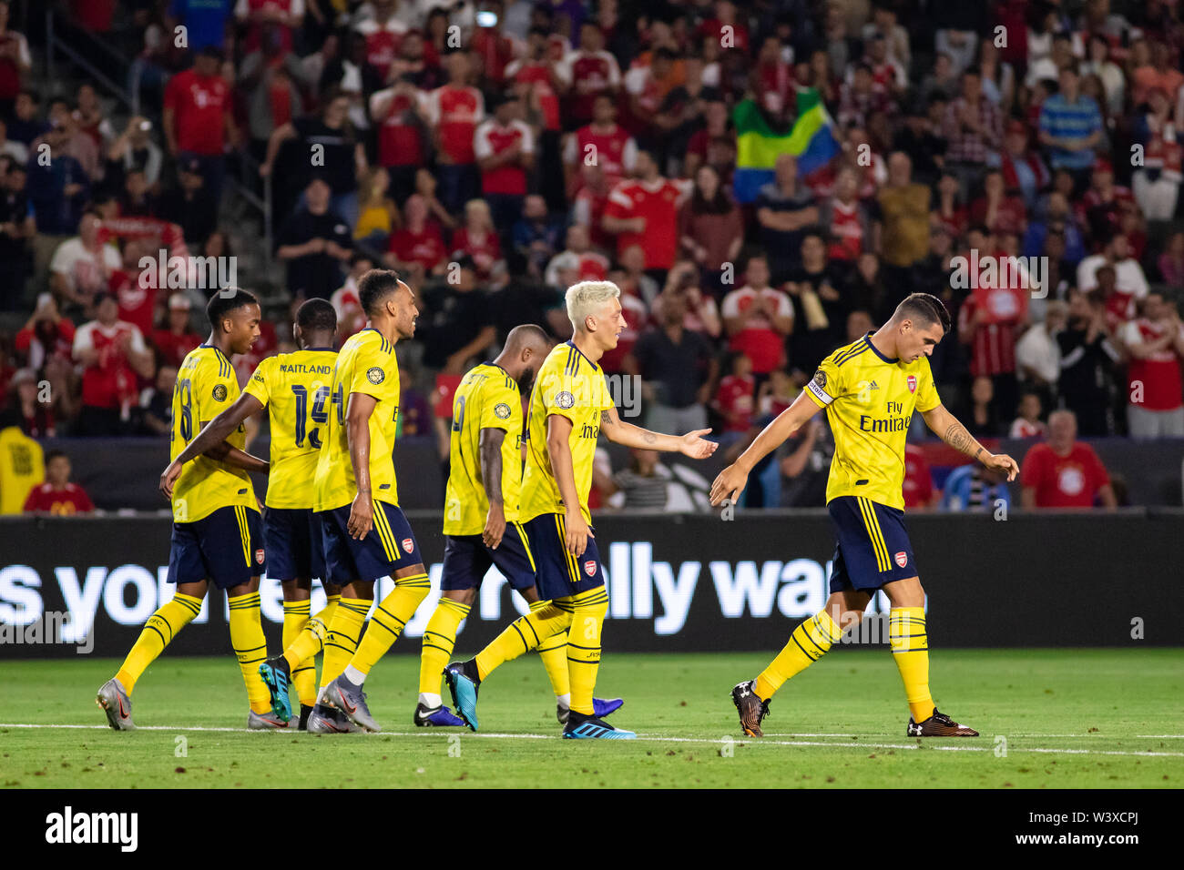 Los Angeles, USA. 17. Juli, 2019. Arsenal feiert ihr erstes Tor gegen Bayern München in der internationalen Champions Cup. Credit: Ben Nichols/Alamy leben Nachrichten Stockfoto
