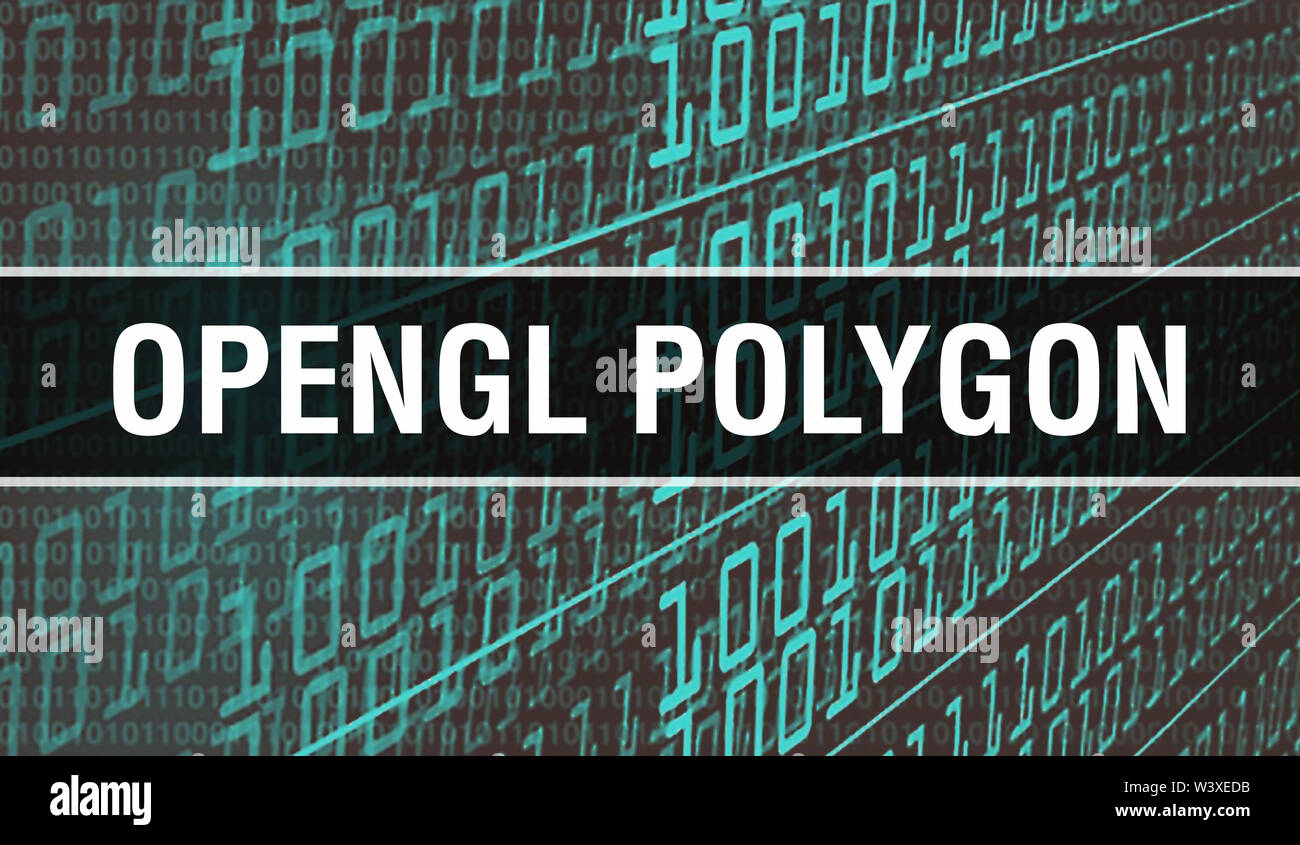 OpenGL-Polygon mit binären Code digitale Technologie Hintergrund. Zusammenfassung Hintergrund mit Programmcode und OpenGL-Polygon. Programmierung und Coding techno Stockfoto